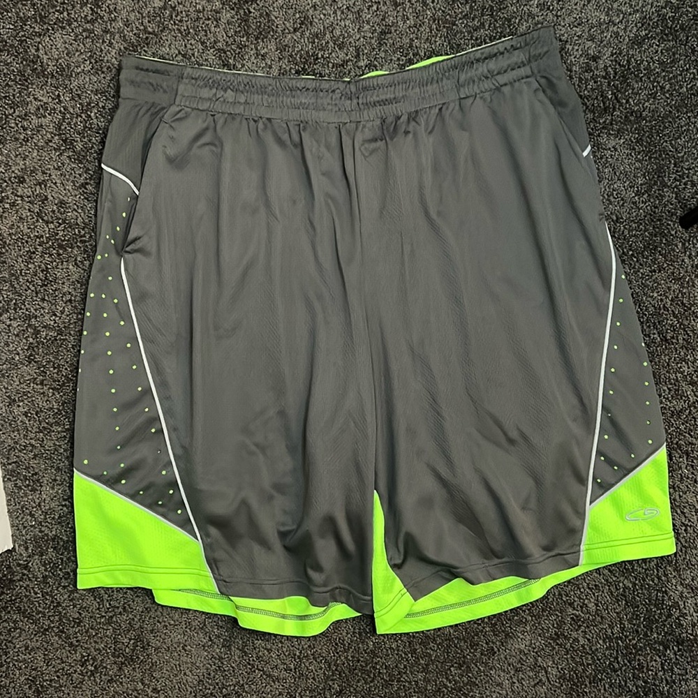 Neon Green Gray Stripped Basketball Athletic Shorts